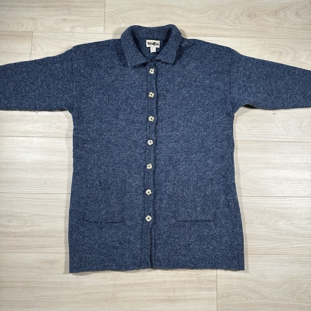 VTG Winona Cardigan Sweater Women's Size Small Blue Speckled Wool Nylon Blend - Picture 2 of 8